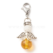 Natural Citrine & Lava Rock Bead Pendants, with Tibetan Style Alloy Beads, Wing, 39.5mm(HJEW-JM00600-04)