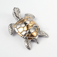 316 Surgical Stainless Steel Pendants, Tortoise, Golden & Stainless Steel Color, 45x34x10mm, Hole: 5x9mm(X-STAS-L186-083M)