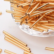 Glass Bugle Beads, Golden, about 3mm wide, 31~34mm long, hole: 0.4mm, about 1400pcs/one pound(GT001-2)