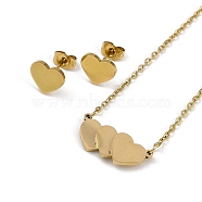 Vacuum Plating 304 & 201 Stainless Steel Jewelry Sets, Pendant Necklaces and Stud Earrings, Heart, Golden, 18.31 inch(46.5cm), 8.5x10mm(SJEW-F146-01G)