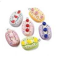 Imitation Food Opaque Resin Pendants, Fruit Cake Charms with Platinum Tone Iron Loops, Mixed Color, 31.5x20x13mm, Hole: 2mm(X-RESI-A031-04)