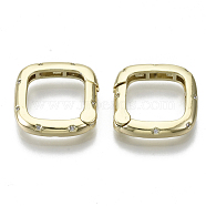 Brass Micro Pave Cubic Zirconia Spring Gate Rings, Nickel Free, Square, Clear, Real 18K Gold Plated, 18.5x18.5x3.5mm, Inner Diameter: 13x13mm(ZIRC-S061-204G-NF)