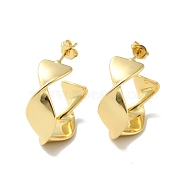 Rack Plating Brass Twist Wrap Stud Earrings, Half Hoop Earrings for Women, Cadmium Free & Lead Free, Real 18K Gold Plated, 25x10mm, Pin: 0.8mm(EJEW-I268-02G)
