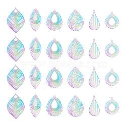 24Pcs 6 Style Spray Painted 430 Stainless Steel Pendants, Teardrop & Leaf Charm, Colorful, 40~56x23.5~37x0.5mm, Hole: 1.4~2mm, 4pcs/style(STAS-UN0045-84)