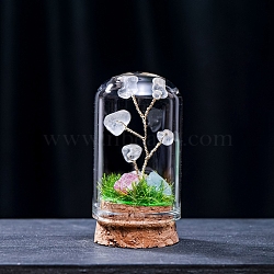 Natural Quartz Crystal Display Decorations, Miniature Plants, with Glass Cloche Bell Jar Terrarium and Cork Base, Tree, 30x57mm(G-PW0004-25A)