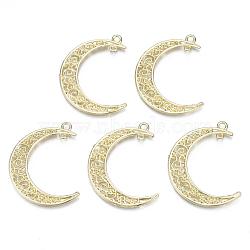 Alloy  2-Loop Link Pendants, Moon, Light Gold, 41x30.5x1.5mm, Hole: 1.2mm(PALLOY-S121-227)