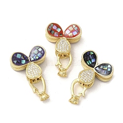 Brass Micro Pave Clear Cubic Zirconia Fold Over Clasps, with Enamel & Shell, Long-Lasting Plated, Lead Free & Cadmium Free, Real 18K Gold Plated, Clover, Mixed Color, 26mm(KK-K385-008G)