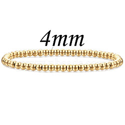 4mm Stainless Steel Round Beaded Stretch Bracelets for Women, Real 18K Gold Plated(UQ9222-2)