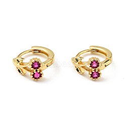 Deep Pink Cubic Zirconia Cherry Hoop Earrings, Rack Plating Brass Jewelry for Women, Cadmium Free & Nickel Free & Lead Free, Real 18K Gold Plated, 11x12x2mm, Pin: 0.8mm(X-EJEW-C028-02G)