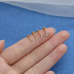 G23 Stainless Steel Clear Cubic Zirconia Threadless Labret Stud, Tragus Stud, Flat Back Earring, Golden, 8mm, Pin: 1.2mm, Head: 4mm(WG700A9-06)