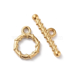 Ion Plating(IP) 304 Stainless Steel Ring Toggle Clasps, Real 18K Gold Plated, 13x10x2mm, Hole: 1.6mm(STAS-A092-09D-G)