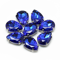 Sew on Rhinestone, Multi-strand Links, Glass Rhinestone, with 201 Stainless Steel Prong Settings, Garments Accessories, Faceted, teardrop, Royal Blue, 14x10x6mm, Hole: 0.8~1mm(RGLA-T035-10x14mm-11)