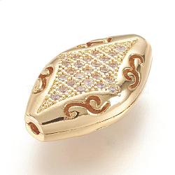 Brass Micro Pave Cubic Zirconia Beads, Real 18K Gold Plated, Horse Eye, Golden, 16.5x10x5mm, Hole: 2mm(ZIRC-F062-26G)