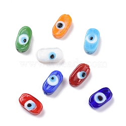 Normal Lampwork Beads, Oval, Mixed Color, 13.5~14x7.5x5.5mm, Hole: 1mm(LAMP-C002-01)