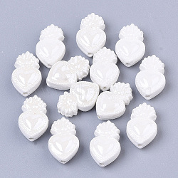 Handmade Porcelain Beads, Bright Glazed Porcelain Style, Heart, White, 16x10.5x6.5mm, Hole: 1.2mm(X-PORC-T005-005J)
