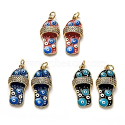 Brass Clear Cubic Zirconia Pendants, Long-Lasting Plated, with Enamel and Jump Ring, Slipper, Mixed Color, 27x12x5.5mm(KK-B028-17G)