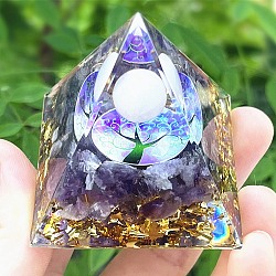 Orgonite Pyramid Resin Energy Generators, Reiki Natural Amethyst Chips Inside for Home Office Desk Decoration, 60mm(PW-WG4085E-01)