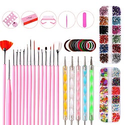 Nail Care Kits, with Brushes Pens, Finger Splitter, Embossing Rod, Dotting Tool, Mini Nail File, Nail Buffer, Cleaning Brushes, Line Nail Stickers and Nail Art Decoration Accessories, Mixed Color(MRMJ-S040-002)