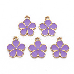 Alloy Enamel Pendants, Light Gold, Cadmium Free & Nickel Free & Lead Free, Flower, Medium Purple, 17x14x2.5mm, Hole: 1.6mm(ENAM-N055-033C-NR)