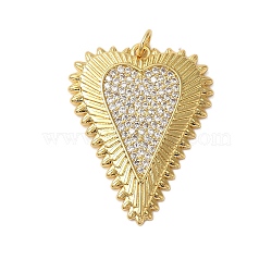 Rack Plating Brass Micro Pave Cubic Zirconia Pendants, Cadmium Free & Lead Free, Long-Lasting Plated, Heart, Real 18K Gold Plated, 31.5x24.5x2.5mm, Hole: 3mm(X-KK-P279-05B-G)