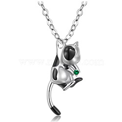 Stainless Steel Rhinestone Cow Cat Urn Ashes Pendant Necklace for Women, Stainless Steel, Green, 21.65 inch(55cm)(PW-WG86E74-05)