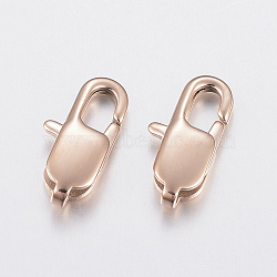 Ion Plating(IP) 304 Stainless Steel Lobster Claw Clasps, Rose Gold, 18x8.5x3.5mm, Hole: 1.5x2mm(STAS-F148-18x8.5-08RG)