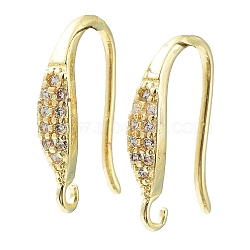 Brass Micro Pave Clear Cubic Zirconia Earring Hooks, Ear Wire, Cadmium Free & Lead Free, Real 24K Gold Plated, 15.5x3.5x10mm, Hole: 1.4mm, 18 Gauge, Pin: 1mm(KK-R149-21G)