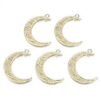 Alloy  2-Loop Link Pendants, Moon, Light Gold, 41x30.5x1.5mm, Hole: 1.2mm