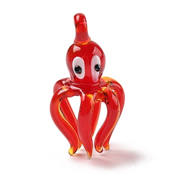 Handmade Lampwork Pendants, Octopus Charms, FireBrick, 49x26x26.5mm, Hole: 3mm