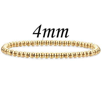 4mm Stainless Steel Round Beaded Stretch Bracelets for Women, Real 18K Gold Plated