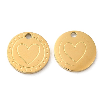 Ion Plating(IP) 316L Surgical Stainless Steel Charms, Flat Round with Heart Charm, Real 18K Gold Plated, 12x1.5mm, Hole: 1.6mm