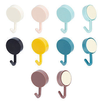 49Pcs 7 Colors Self Adhesive Plastic Hook Hangers, No Punch Wall Mounted Hooks for Coat, Bag, Mixed Color, 50x29x19mm, 7pcs/color