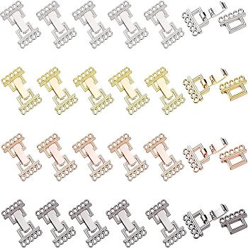 5 Strands Alloy and Brass Fold Over Clasps, 10-Hole, Mixed Color, 24x16.5x5mm, Hole: 2mm, 4 colors, 6sets/color, 24sets/box