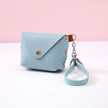 Solid Color Clutch Bag PU Leather Handbag Mini Key Wallet Keychai, with Coin Purse Buckle Purse, Light Blue, 10x7x4cm