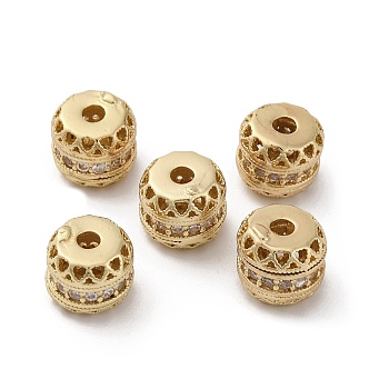 Brass Micro Pave Cubic Zirconia Beads, Long-Lasting Plated, Round, Clear, 7.5x6.5mm, Hole: 1.5mm