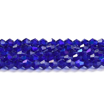 Transparent Electroplate Glass Beads Strands, AB Color Plated, Faceted, Bicone, Dark Blue, 6x6mm, Hole: 1mm, about 45~47pcs/strand, 9.65~9.84 inch(24.5~25cm)