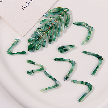 Transparent Acrylic Big Pendants, Leaf, Green, 61x31x2.5mm,  single: 20.5~22x9~30.5mm.