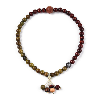 Blood Sandalwood & Verawood Round Beaded Stretch Bracelet, Resin Lotus Mala Beads Bracelet for Women, Colorful, 13-1/2 inch(34.2cm)
