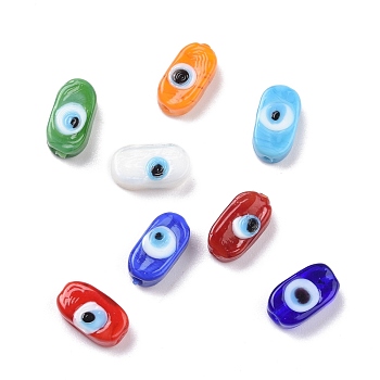 Normal Lampwork Beads, Oval, Mixed Color, 13.5~14x7.5x5.5mm, Hole: 1mm