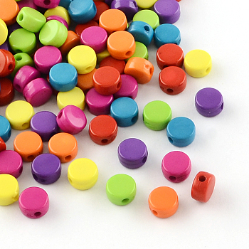 Flat Round Opaque Acrylic Beads, Mixed Color, 8x4.5mm, Hole: 2mm, about 2195pcs/500g
