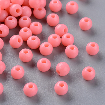Opaque Acrylic Beads, Round, Salmon, 6x5mm, Hole: 1.8mm, about 4400pcs/500g