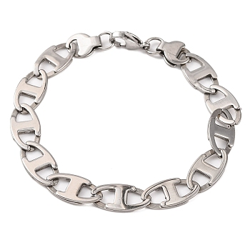 Tarnish Resistant 304 Stainless Steel Mariner Link Chain Bracelets, with 201 Stainless Steeel Findings, Stainless Steel Color, 8-7/8 inch(22.5cm)