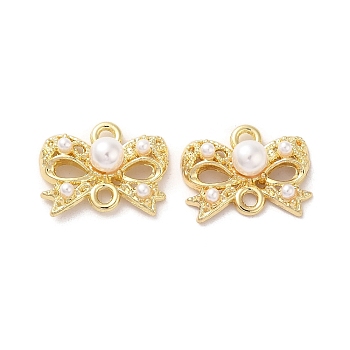 Rack Plating Alloy Connector Charms, with ABS Plastic Imitation Pearl Beads, Bowknot Links, Golden, 14x18x6mm, Hole: 1.8mm