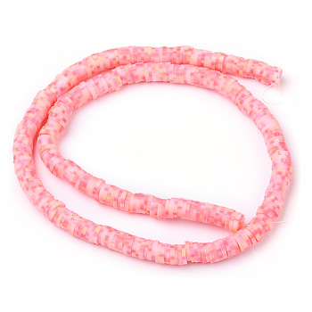 Handmade Polymer Clay Beads Strand. DIY Accessories for Bracklet & Necklace Making, Flat Round, Salmon, 6x1mm, Hole: 1.5mm, about 330pcs/strand, 15.35''(39cm)