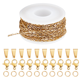 DIY Chain Bracelet Necklace Making Kits, Including 304 Stainless Steel Box Chains/Venetian Chains & Lobster Claw Clasps & Snap on Bails, Golden, Chain: 10m/bag