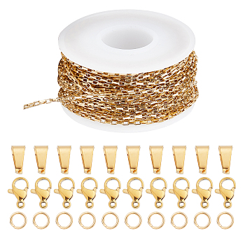 SUNNYCLUE DIY Chain Bracelet Necklace Making Kits, Including 304 Stainless Steel Box Chains/Venetian Chains & Lobster Claw Clasps & Snap on Bails, Golden, Chain: 10m/bag