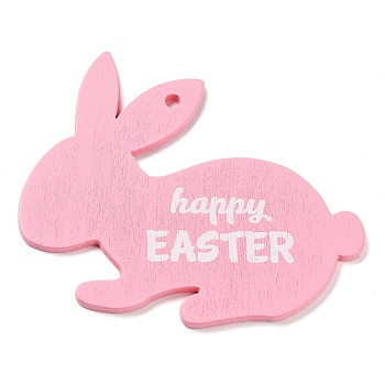 Easter Theme Single Face Printed Wood Pendants, Easter Charms, Rabbit, 82x89.5x3mm, Hole: 4.5mm