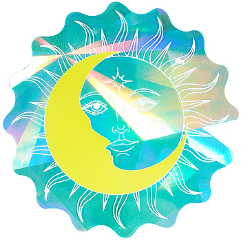 PET Rainbow Window Clings Stickers, Non Adhesive Prism Sun Catchers Indoor Window Stickers for Bird Strikes, Moon Pattern, 135x0.1mm