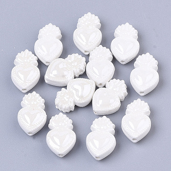 Handmade Porcelain Beads, Bright Glazed Porcelain Style, Heart, White, 16x10.5x6.5mm, Hole: 1.2mm