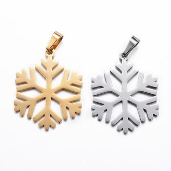 304 Stainless Steel Pendants, Snowflake, Mixed Color, 33.5x27x1.5mm, Hole: 3x5mm